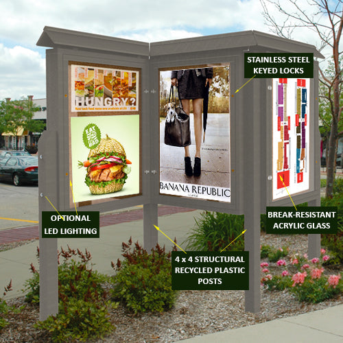 ECO-Design 6-SIDED MULTI-VIEW Kiosk Outdoor Freestanding Information Message Boards