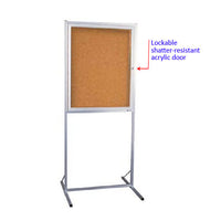 ENCLOSED DOUBLE PEDESTAL 24 x 36 CORK BOARD FLOOR STAND (SATIN SILVER)