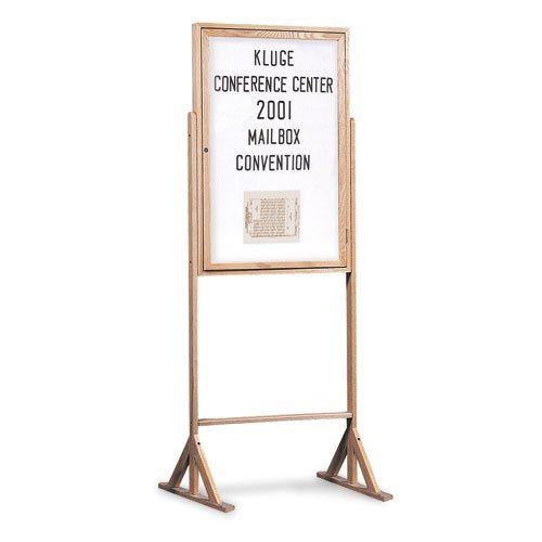 ENCLOSED DOUBLE PEDESTAL 24 x 36 EASY TACK BOARD WOOD FRAME FLOOR SIGN STAND