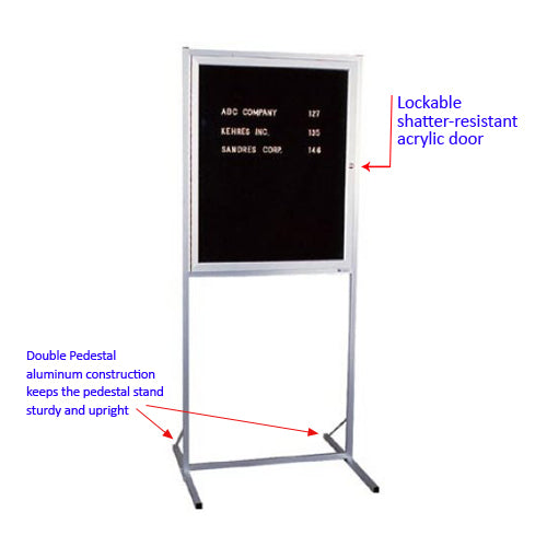 ENCLOSED DOUBLE PEDESTAL 24 x 36 LETTER BOARD FLOOR STAND (SATIN SILVER)