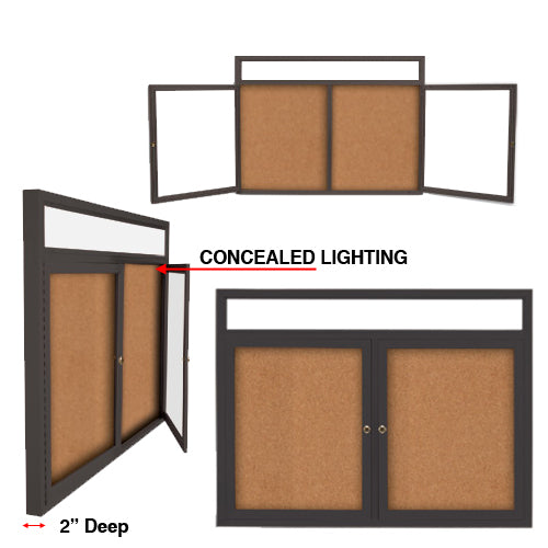 Enclosed Indoor Bulletin Boards Lighted with 2-3 Door Wall Display Cases