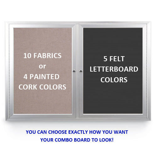INDOOR ENCLOSED COMBO BOARD 50" x 40" LETTER BOARD CORK BULLETIN BOARD