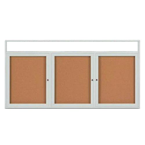 Enclosed Outdoor Bulletin Boards 96 x 24 with Message Header and Radius Edge (3 DOORS)