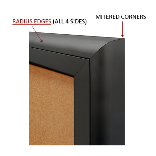 3-DOOR BULLETIN BOARD 84x48 HAS RADIUS EDGES WITH MITERED CORNERS (SHOWN IN BLACK)