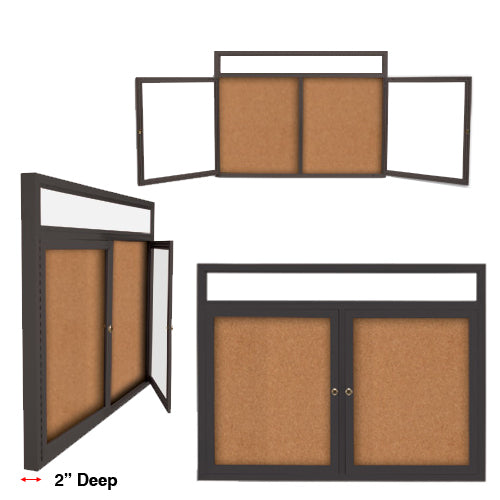 Enclosed Indoor Enclosed Bulletin Boards 60 x 36 w Message Header + Radius Edge 2 DOOR