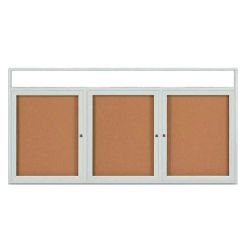 Enclosed Indoor Enclosed Bulletin Boards 72 x 30 w Message Header + Radius Edge 3 DOOR