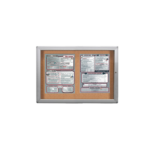INDOOR RESTAURANT MENU CASE WITH ROUNDED CORNERS | SHOWN WITH 11 X 14 PORTRAIT SIZE MENUS (2) ACROSS | AVAILABLE IN GREY, BLACK, BRONZE, AND SATIN GOLD