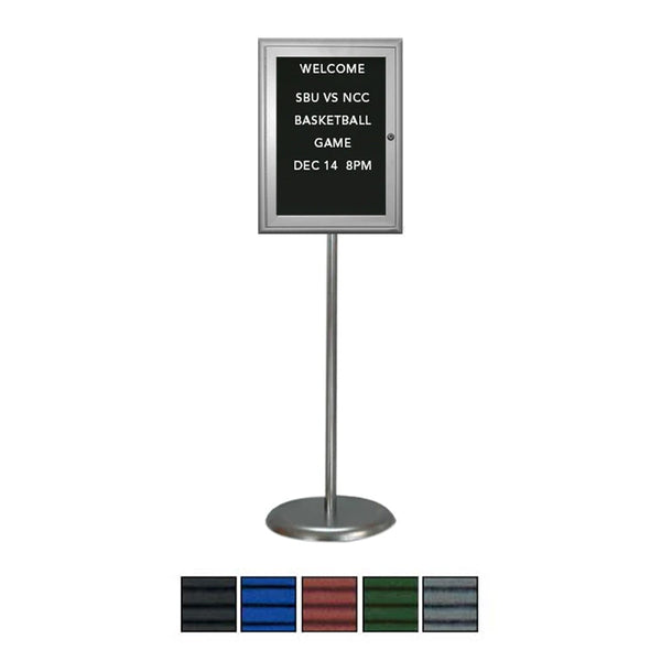 Indoor Felt Letter Board Floor Stand 18 x 24 | Single Door Display Case, Silver Finish