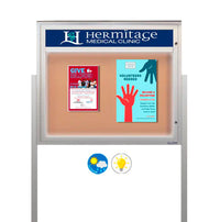 Free-Standing EXTREME WeatherPLUS™ Outdoor Enclosed Bulletin Board Display Cases with Personalized Message Header and LED Light, Single Door in 12+ Sizes