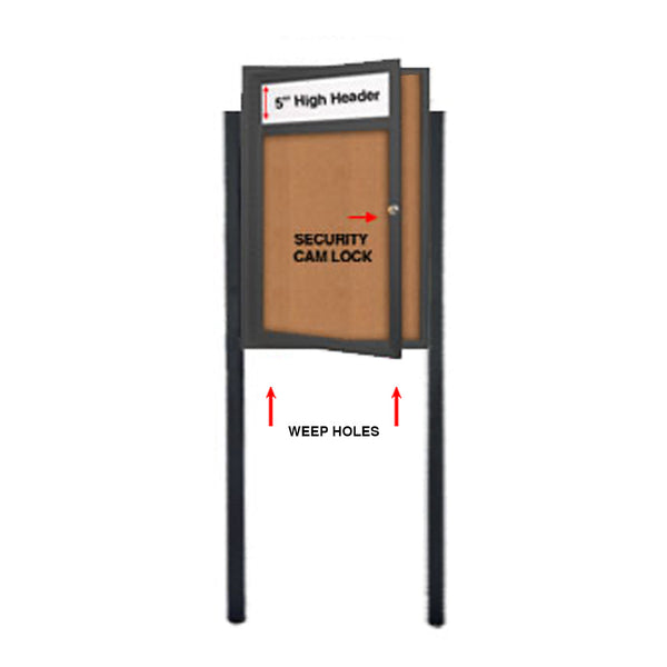 SwingCase Standing 27x40 Lighted Outdoor Bulletin Board Enclosed w Header + Posts (One Door)