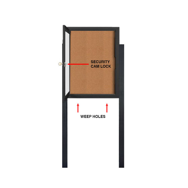 Free-Standing 24x36 Outdoor Bulletin Board with Posts + Light, SwingCase Enclosed Single Door Metal Display Case