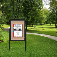 EXTREME WeatherPLUS™ Radius Edge Outdoor Enclosed Bulletin Board Stands with LED LIGHTS | Shown In Black Frame Finish