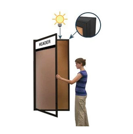 Radius Edge Extra Large Indoor Enclosed Bulletin Board SwingCases with Header and Lights