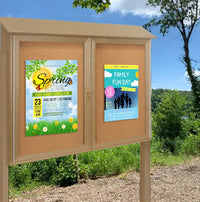 Outdoor Message Center Cork Bulletin Board 50" x 40" with Posts | Double Doors Information Boards