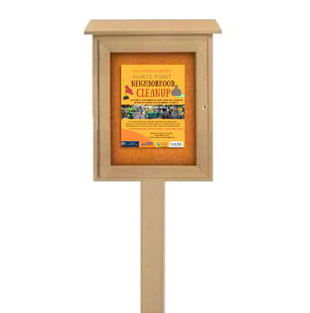 8.5x11 Outdoor Message Center with Posts and Cork Board Wall Mounted - LEFT Hinged