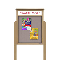 Eco-Design, Faux Wood 18 x 24 Outdoor Message Center Cork Board on Posts with Single Door Cabinet  and Your Custom Header