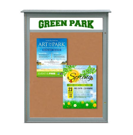 42x42 Outdoor Cork Board Message Center with Header - LEFT Hinged (Image Not to Scale)