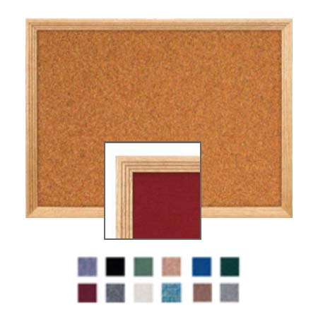 12 x 24 Wood Framed Cork Bulletin Board with Decorative Frame Style | Walnut, Light Oak, Cherry Wood Finishes | Fabric Cork Colors