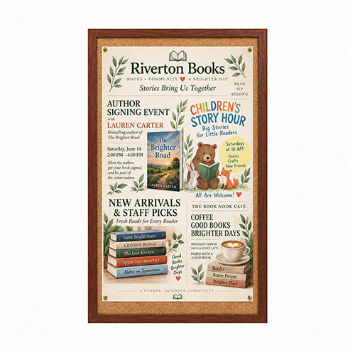 WIDE WOOD 11x17 Framed Cork Bulletin Board (Open Face with 2" Wide Wood Frame)