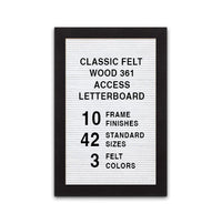 Access Letterboard 16 x 24 Open Face Changeable 361 Wood Framed FELT Letter Board, 10 Wood Finishes