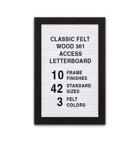 Access Letterboard 16 x 24 Open Face Changeable 361 Wood Framed FELT Letter Board, 10 Wood Finishes