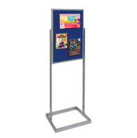 24 x 36 EASY-TACK Double-Pole Sign Holder Stand with Open Face Message Board, Single-Sided, in Silver Chrome Aluminum Finish