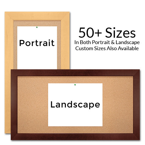 Open Face Wide Wood Framed Access Corkboards 24 x 72 Can be Ordered in Portrait or Landscape
