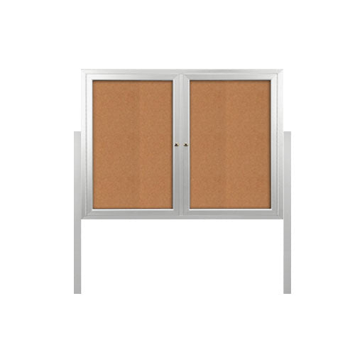 FREESTANDING 40x50 ILLUMINATED BULLETIN BOARD WITH POSTS (SHOWN in SATIN SILVER FRAME FINISH)