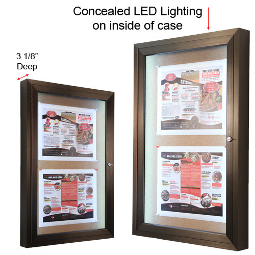 Enclosed Lighted LED Cork Bulletin Board 27x41 | Display Case with LED's