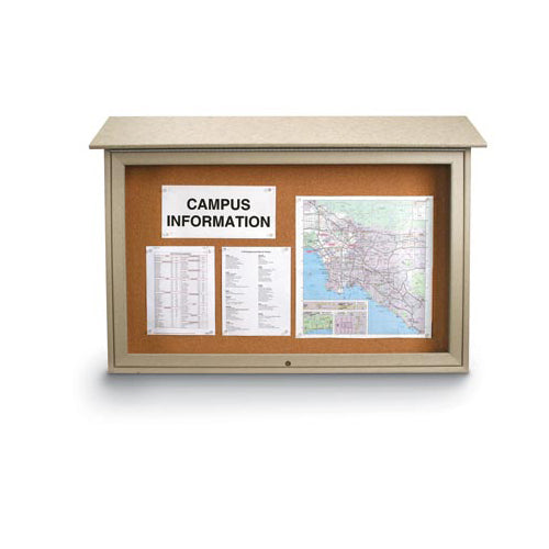 Outdoor Message Center Letter Board 48 x 48 with Posts | LEFT Hinged -  Single Door Information Board | Eco-Friendly Faux Wood