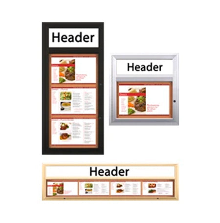Outdoor Enclosed Menu Cases with Header for 11" x 17" Landscape Menu Sizes