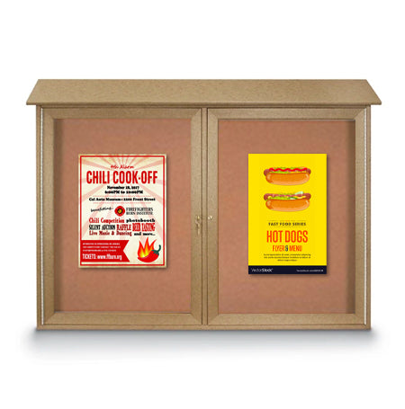 Outdoor Message Center Enclosed Cork Board 52" x 40" | Eco-Design Faux Wood 2-Door Information Board