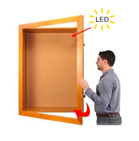 LED Lighted 8" Deep Shadow Box Display Cases with Cork Board and Large Bold Wide Wood SwingFrame in 25+Sizes + 7 Finishes