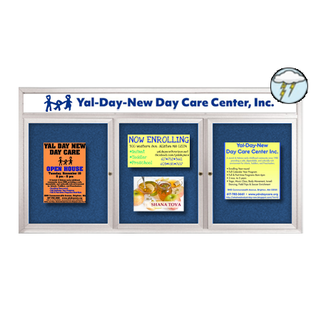 Enclosed Outdoor Bulletin Boards 72" x 36" with Message Header (3 DOOR)