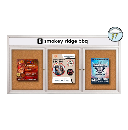 Enclosed Outdoor Bulletin Boards 84" x 36" with Message Header (3 DOOR)