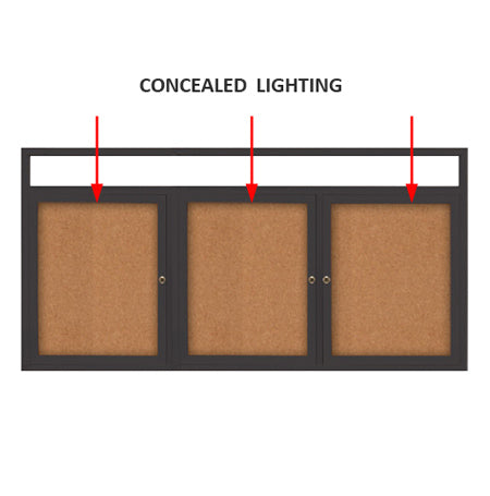 84 x 36 INDOOR Enclosed Bulletin Boards with Header & Lights (3 DOORS)