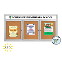 96 x 36 Enclosed Outdoor Bulletin Boards with Header & Lights 3 DOOR