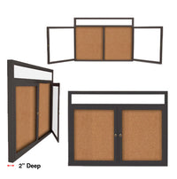 84 x 36 Enclosed Outdoor Bulletin Boards with Header & Lights 2 DOOR