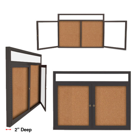 72" x 48" Enclosed Indoor Bulletin Boards with Header & Lights (Multiple Doors)