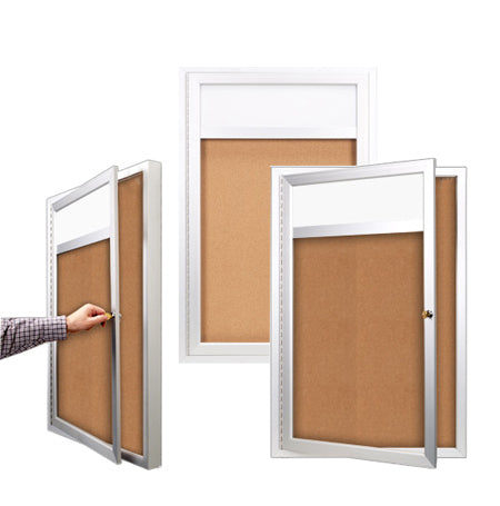 Indoor Enclosed Bulletin Boards 27 x 41 w Header & Light (Single Door)