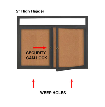 48 x 36 INDOOR Enclosed Bulletin Boards with Header & Lights (2 DOORS)