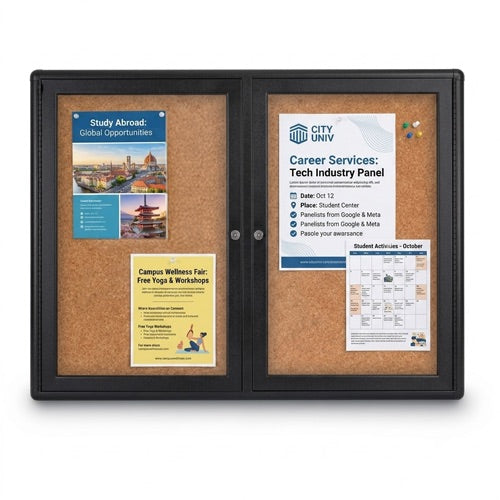 Indoor Enclosed Bulletin Boards 42 x 32 with Rounded Corners (2 DOORS)