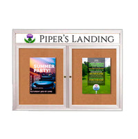 Indoor Enclosed Bulletin Boards 42 x 32 with Rounded Corners 2 Doors & Personalized Header