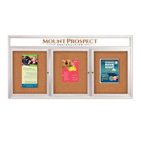 Indoor Enclosed Bulletin Boards 84 x 36 with Rounded Corners 3 Doors & Personalized Header