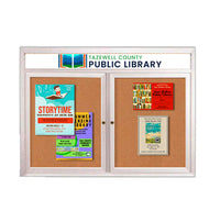 Indoor Enclosed Bulletin Boards 96 x 48 with Rounded Corners 2 Doors & Personalized Header