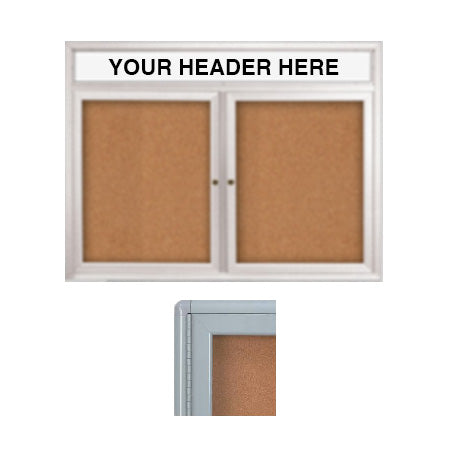 Indoor Enclosed Bulletin Boards 84 x 36 with Rounded Corners 2 Doors & Personalized Header