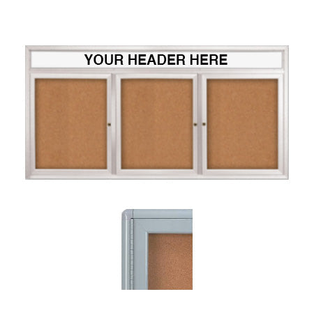 Indoor Enclosed Bulletin Boards 96 x 36 with Rounded Corners 3 Doors & Personalized Header