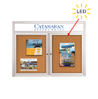 Enclosed Indoor Bulletin Boards 60 x 40 with Header & Lights (Radius Edge) (2 DOORS)