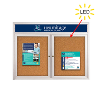 Enclosed Indoor Bulletin Boards 72 x 48 with Header & Lights (Radius Edge) (2 DOORS)