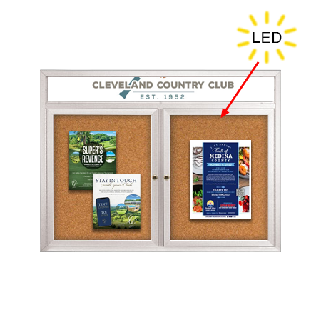 Enclosed Indoor Bulletin Boards 96 x 36 with Header & Lights (Radius Edge) (2 DOORS)